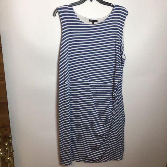 Gibson lined cotton blue and white striped sleeveless midi length sundress Sz 3X - Picture 1 of 13